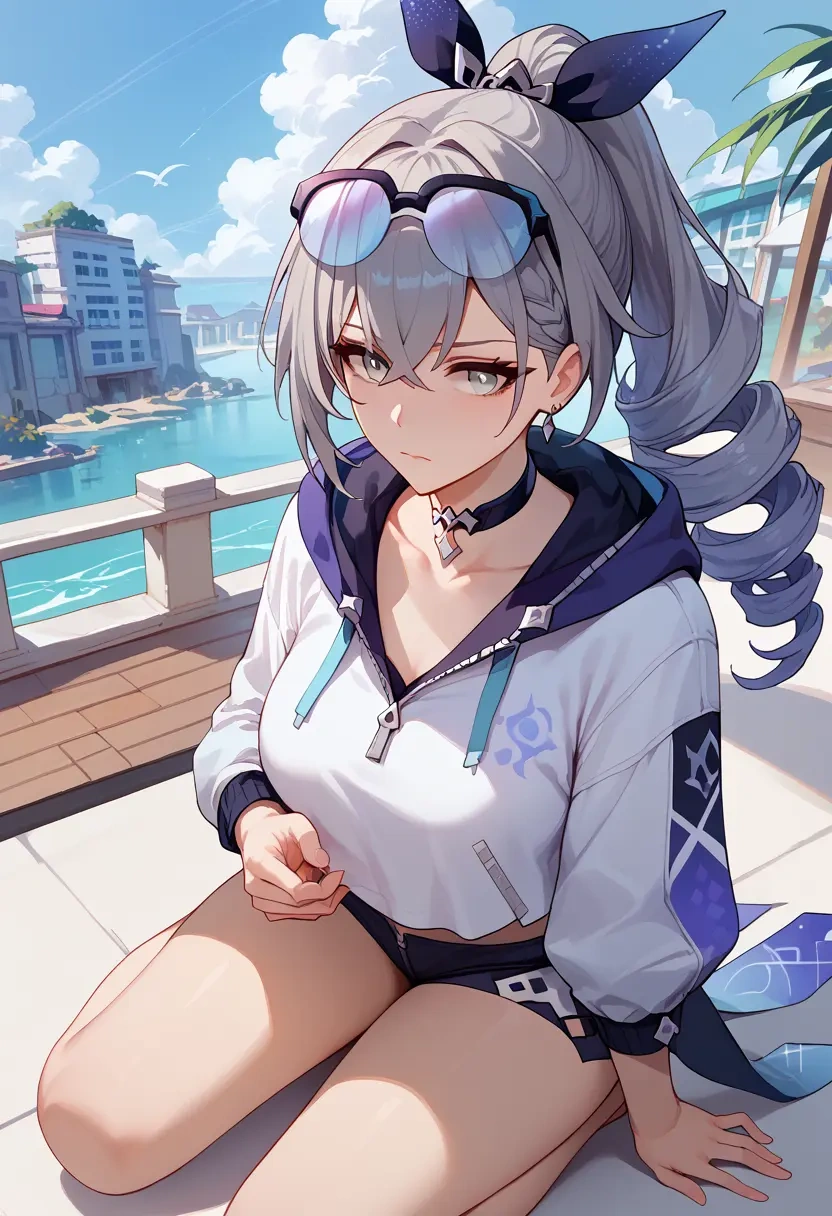 star rail,silver wolf,crop hoodie,shorts  - 